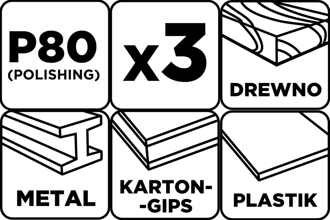 Pasy bezkońcowe 75 x 533 mm, gradacja P80, zestaw 3 sztuki 3