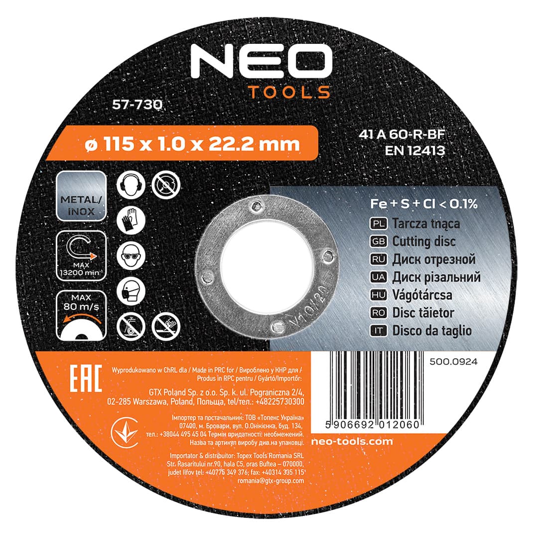 Tarcza tnąca do metalu INOX 115 x 1.0 x 22.2 mm 2