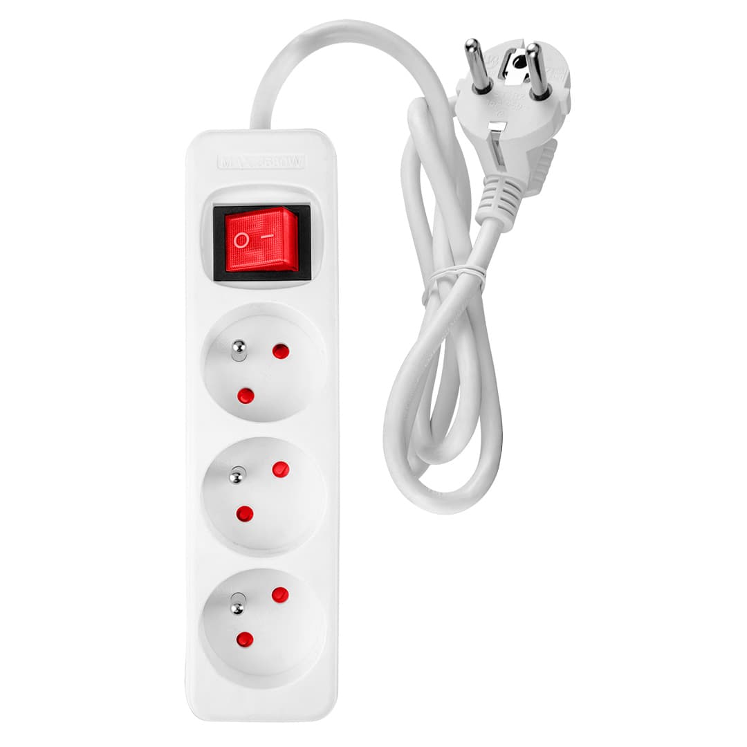 Przedłużacz listwowy 3 gniazda 1.5 m z wyłącznikiem 6