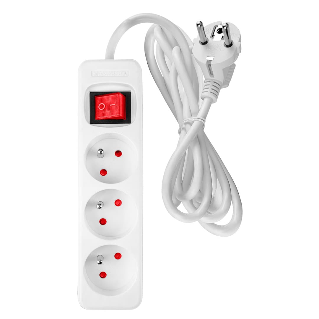 Przedłużacz listwowy 3 gniazda 5 m biały z wyłącznikiem 2