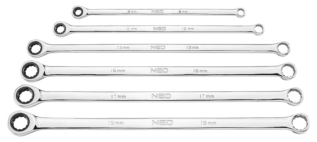 Klucz płaski NEO tools długi z grzechotką zestaw 6 sztuk 6