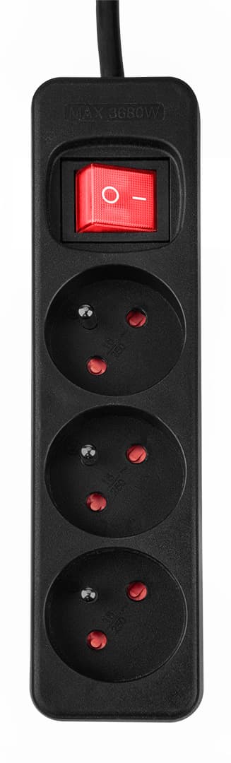 Przedłużacz listwowy 3 m 3 x 1,5 mm2 3 gniazda czarny z wyłącznikiem 4