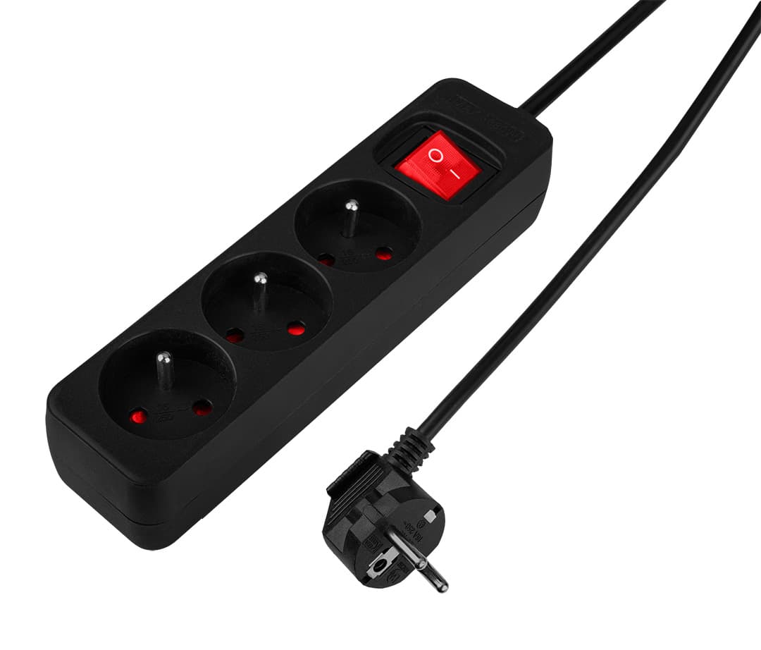 Przedłużacz listwowy 3 m 3 x 1,5 mm2 3 gniazda czarny z wyłącznikiem 5