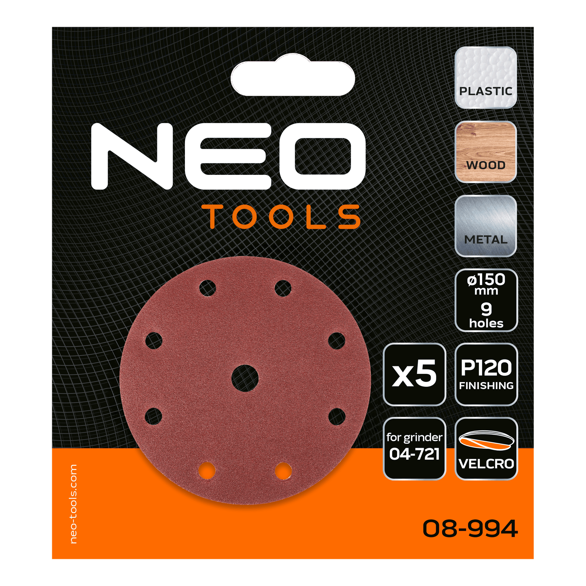 Krążki ścierne 150 mm P120, 5 sztuk z 9 otworami 6