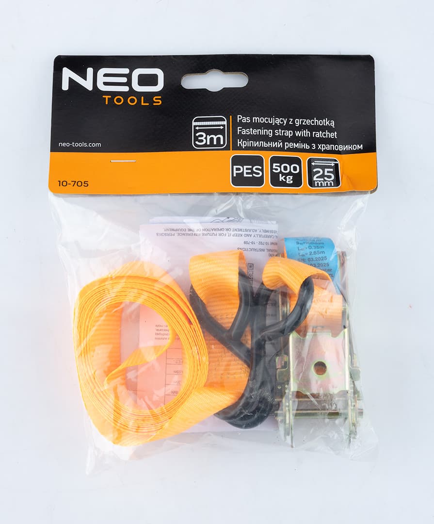 Pas mocujący z grzechotką 25 mm x 3 m, wytrzymujący 500 kg 8