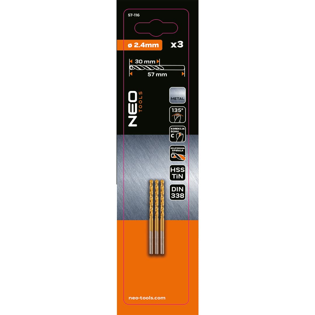 Wiertła do metalu HSS-TiN 2.4 mm 3 sztuki 6