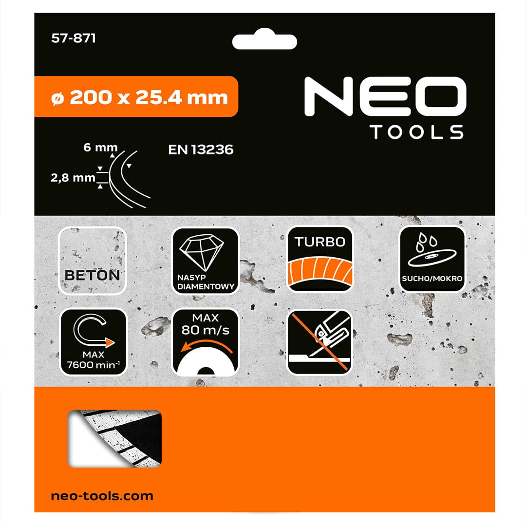 Tarcza diamentowa 200 x 25.4 mm do cięcia turbo 5