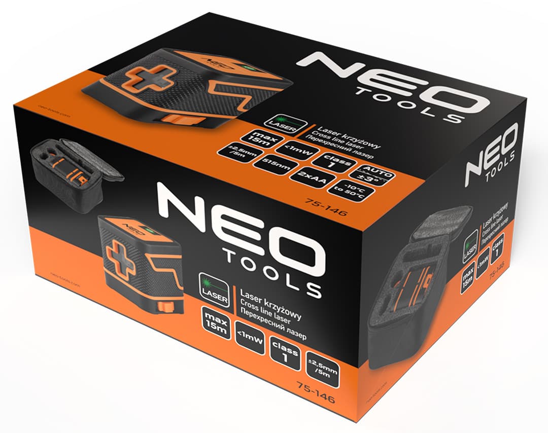 Laser krzyżowy 15 m zielony z etui 10
