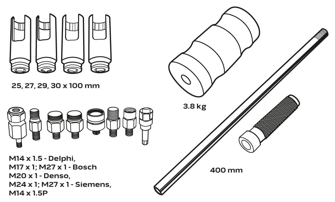 Zestaw ściągaczy do wtryskiwaczy z młotkiem bezwładnościowym 14 sztuk 5