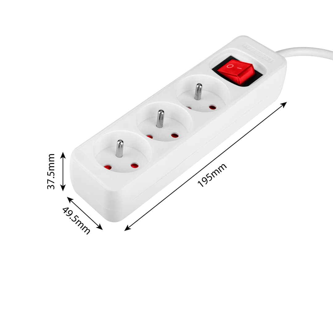 Przedłużacz listwowy 3 gniazda 5 m biały z wyłącznikiem 8