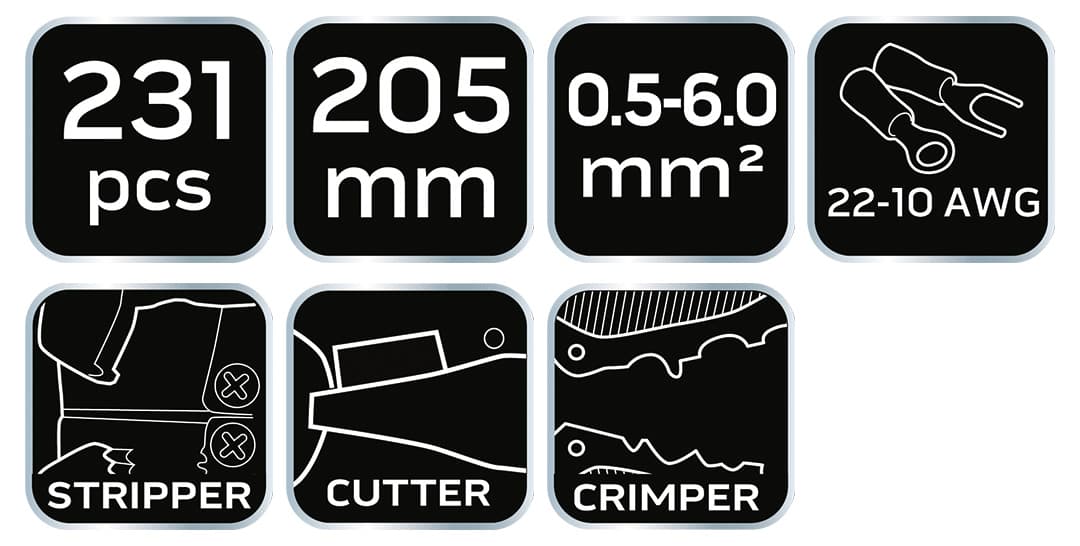 Automatyczny ściągacz izolacji czołowy z zestawem konektorów 230 szt. 9