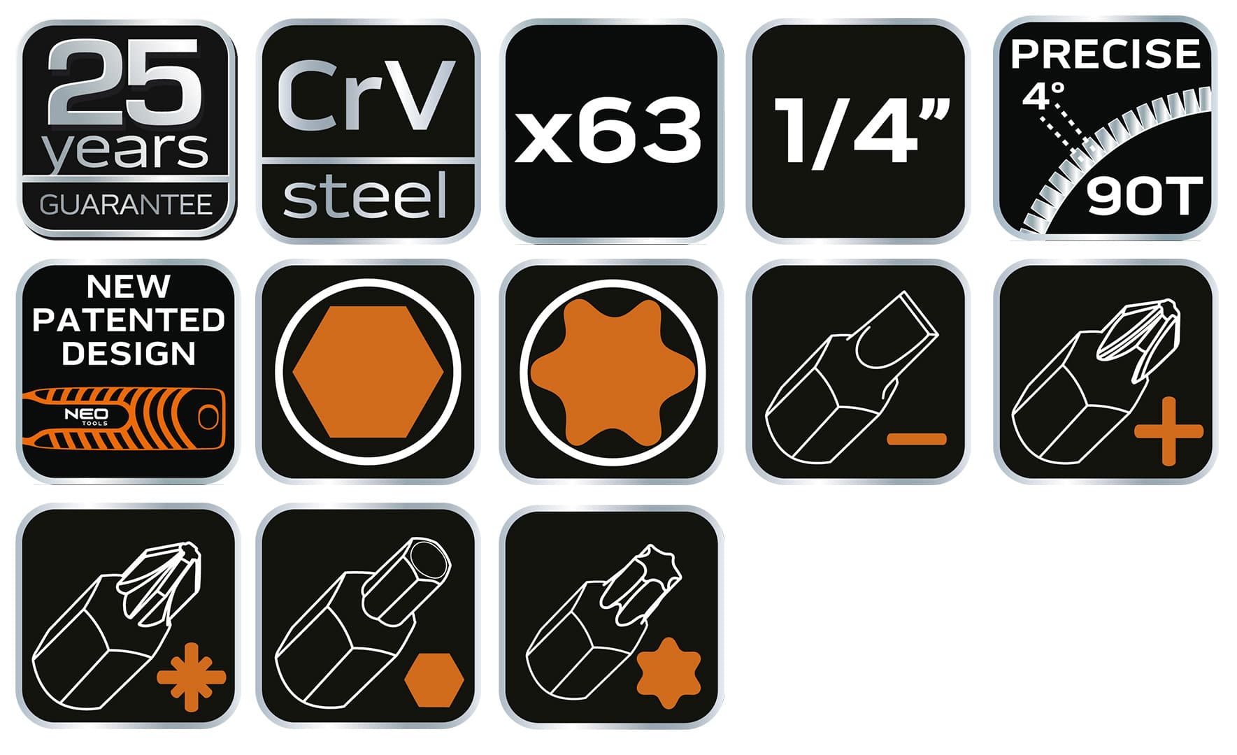 Zestaw kluczy nasadowych Neo Tools 1/4 cala, 63 sztuki 3