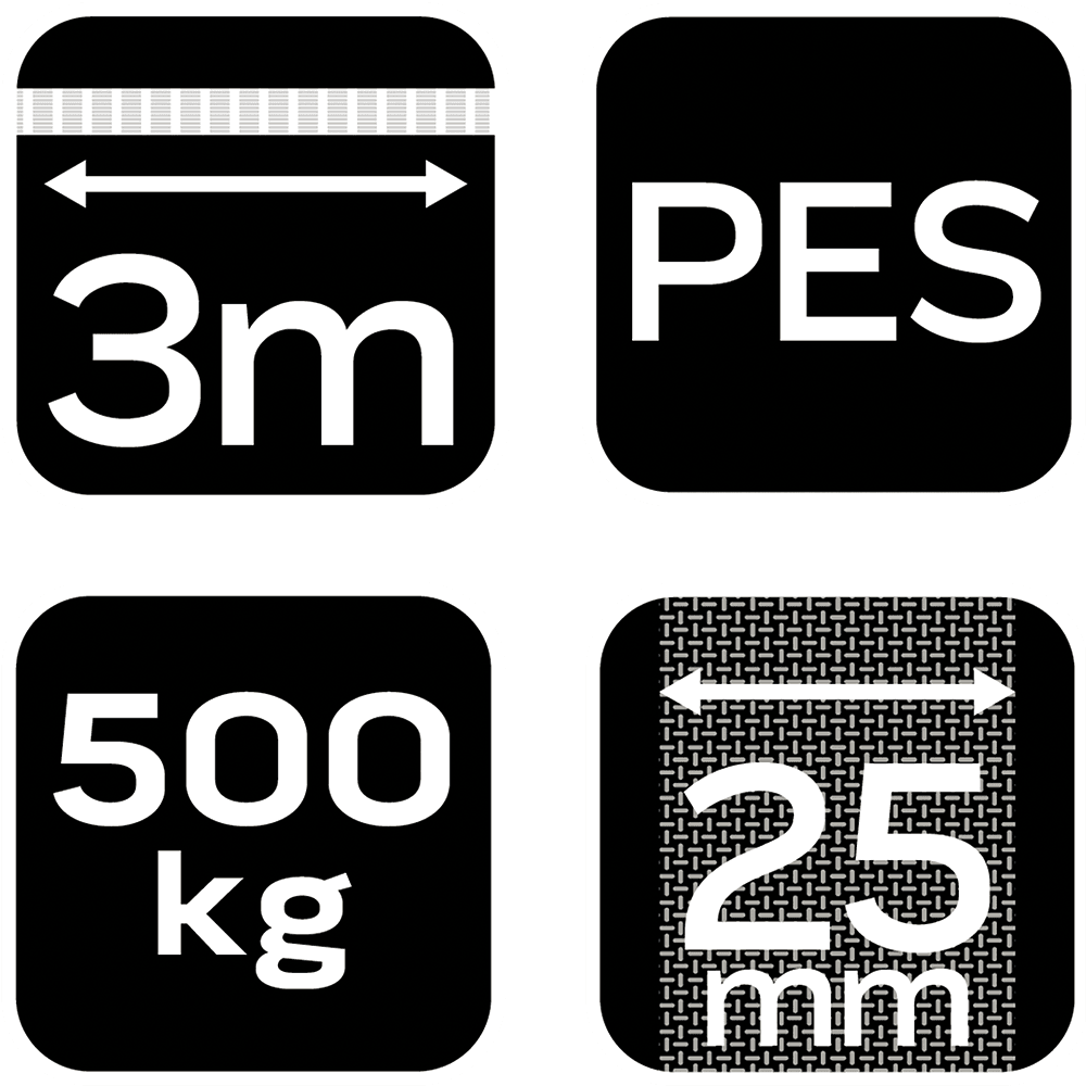 Pas mocujący z grzechotką 25 mm x 3 m, wytrzymujący 500 kg 3