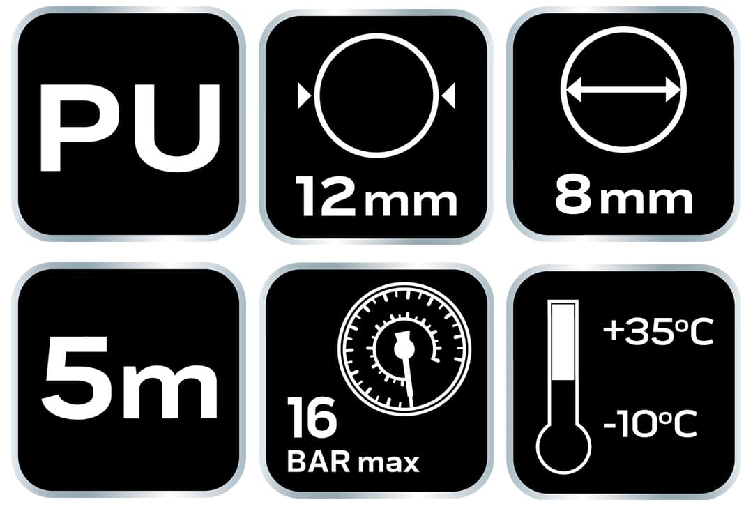 Przewód ciśnieniowy spiralny poliuretanowy 8 x 12 mm, 5 m 8
