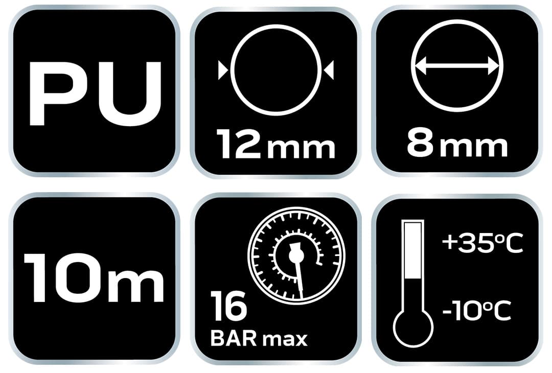 Przewód ciśnieniowy spiralny poliuretanowy 8 x 12 mm, 10 m 8