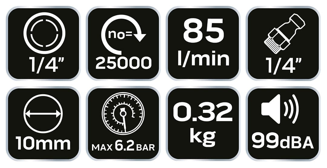 Szlifierka pneumatyczna prosta 25 000 obr/min z uchwytami 6 mm i 3 mm 5