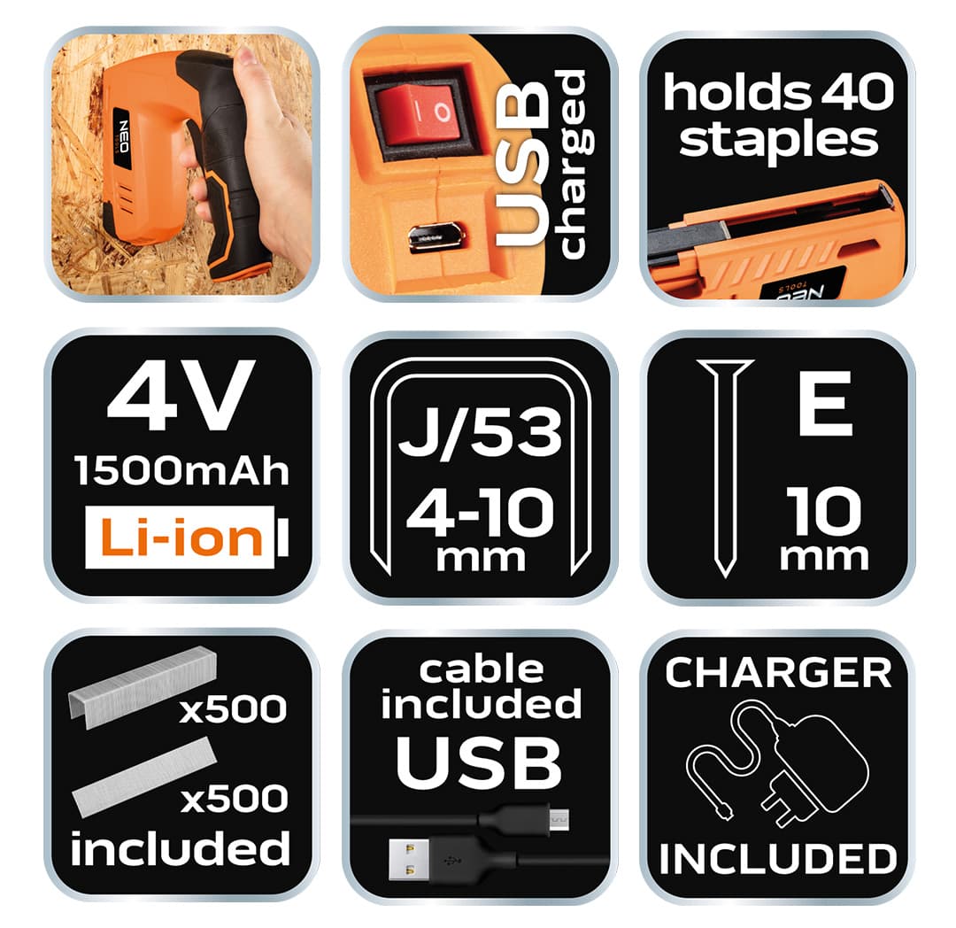 Zszywacz tapicerski 4V zasilany przez USB 3