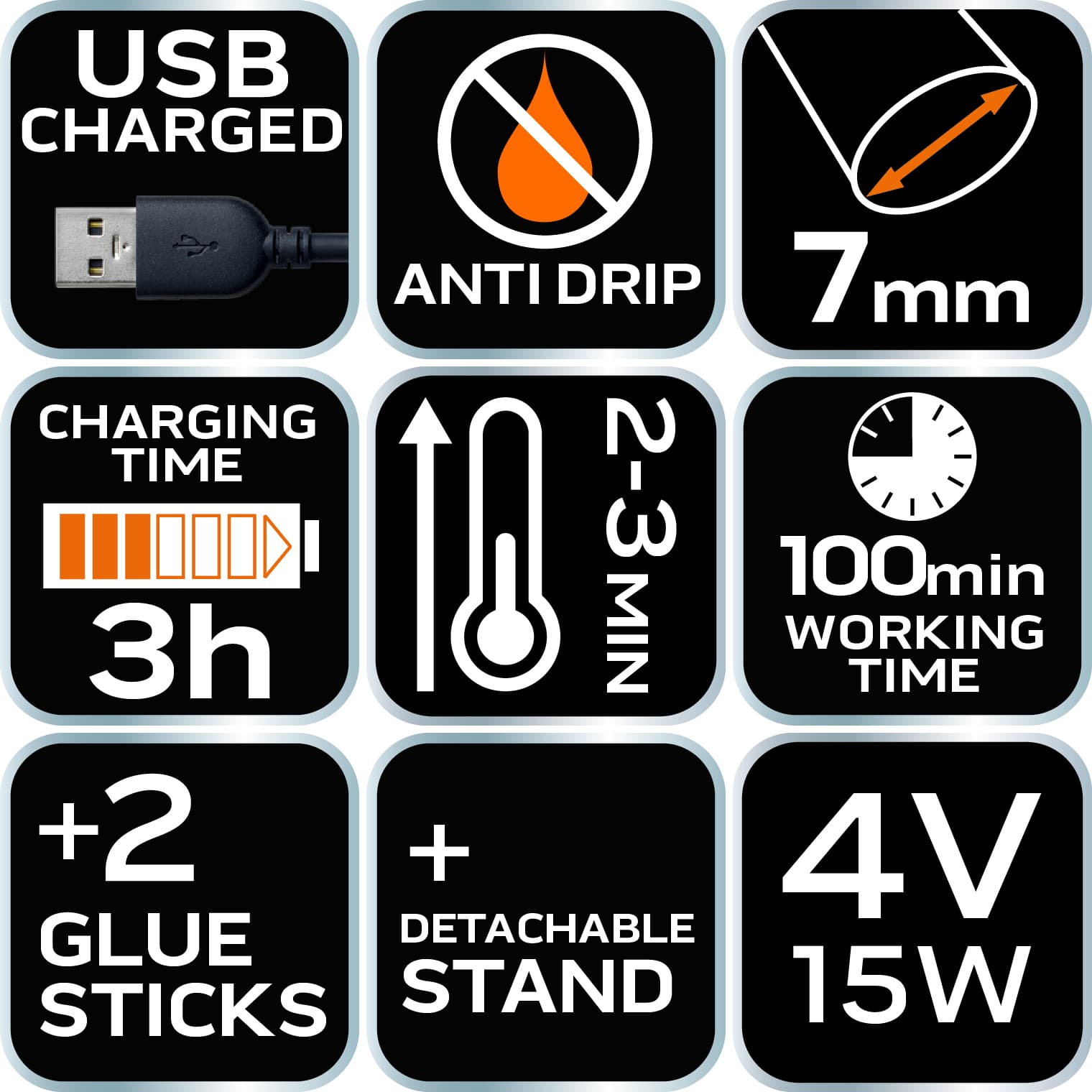 Pistolet klejowy akumulatorowy 8 mm 4 V zasilany USB 3