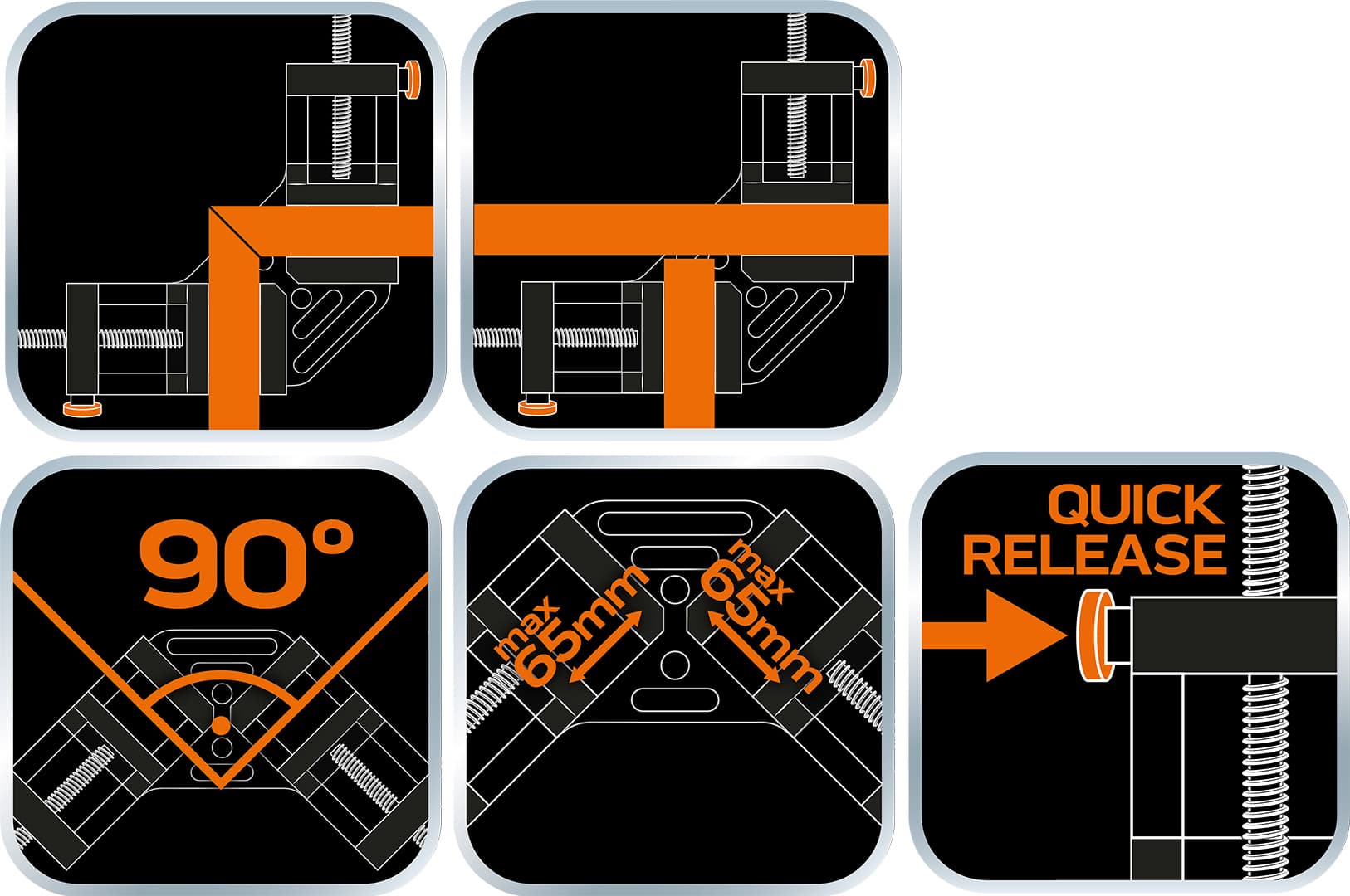 Podwójny ścisk narożnikowy do łączenia elementów pod kątem 90 stopni 3