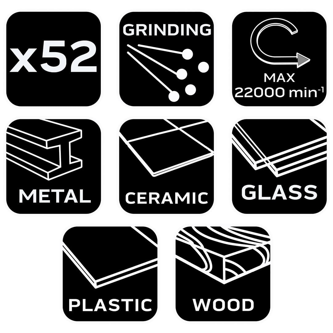 Zestaw akcesoriów do miniszlifierki 52 szt. taśmy, kamienie, krażki ścierne 8