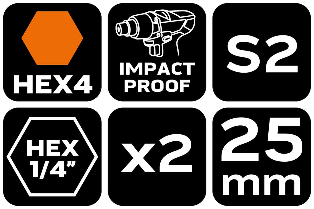 Bity udarowe HEX4 25 mm 2 sztuki 3