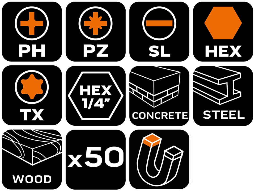 Zestaw wierteł i bitów 50 elementów do różnych zastosowań 3