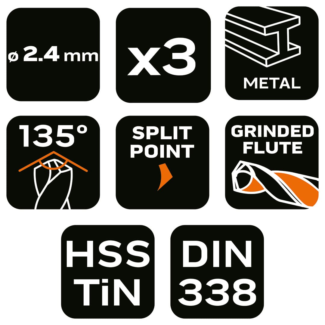 Wiertła do metalu HSS-TiN 2.4 mm 3 sztuki 4