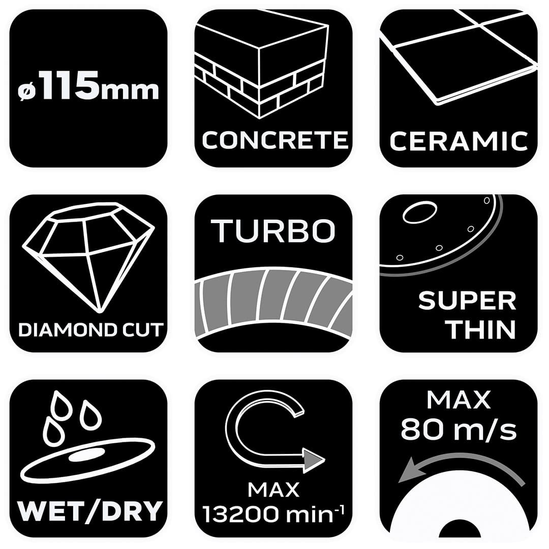 Tarcza diamentowa 115 x 22.2 mm super cienka do cięcia 3