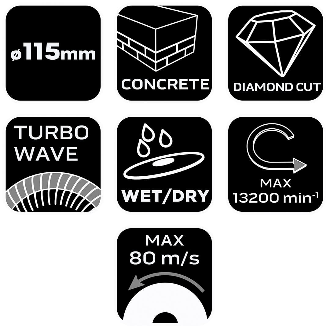 Tarcza diamentowa 115 x 22.2 mm turbo wave do cięcia 3