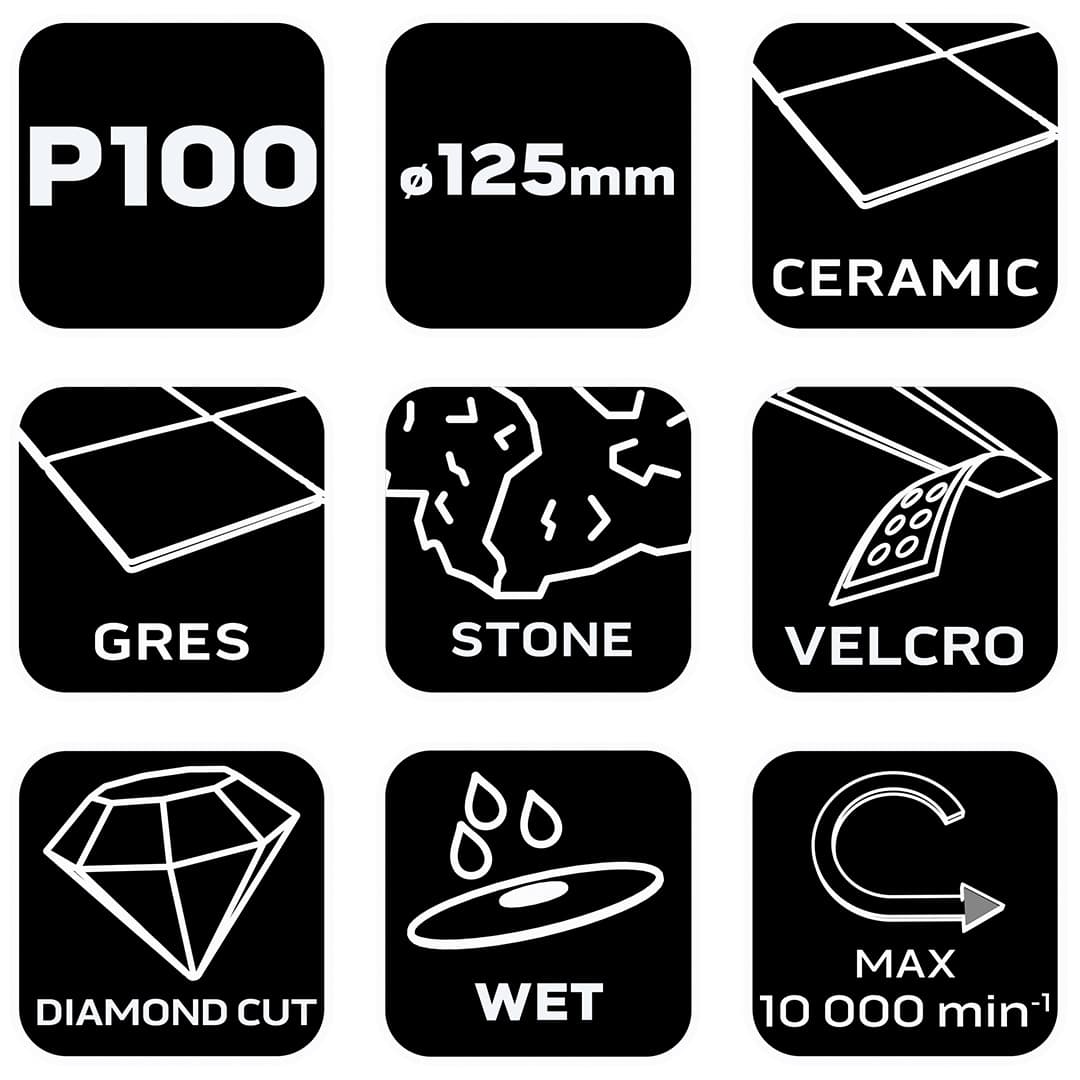 Dysk polerski diamentowy na rzep 125 mm, gradacja P100 3