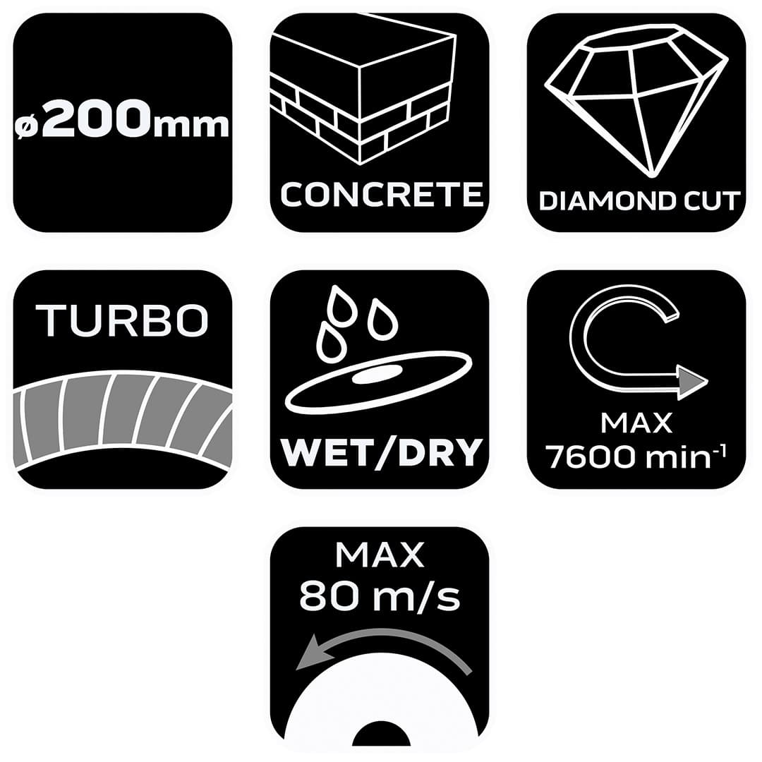 Tarcza diamentowa 200 x 25.4 mm do cięcia turbo 3