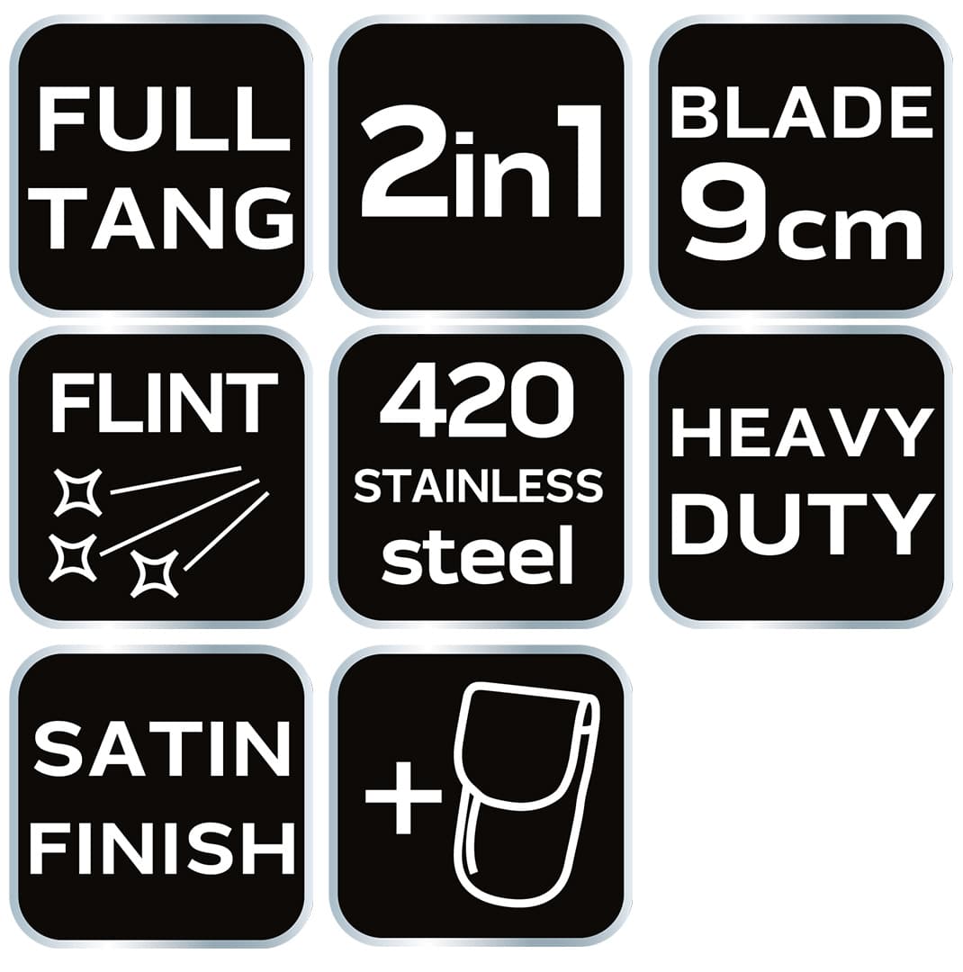 Nóż taktyczny full-tang 20 cm ze stali nierdzewnej z krzesiwem 10