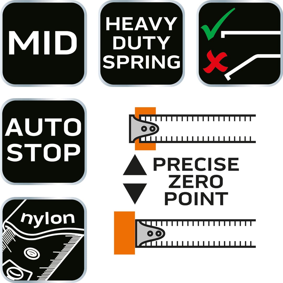 Miara zwijana stalowa Super Black 7,5 m x 25 mm z auto blokadą i magnesem 3