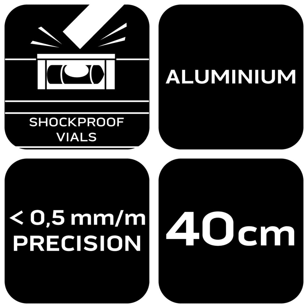 Poziomnica aluminiowa 40 cm z 2 libellami i uchwytem 3