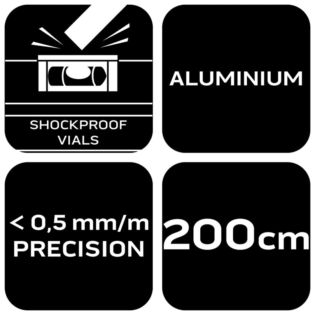 Poziomnica aluminiowa S 400, 3 libelle, 2 uchwyty, 200 cm 6