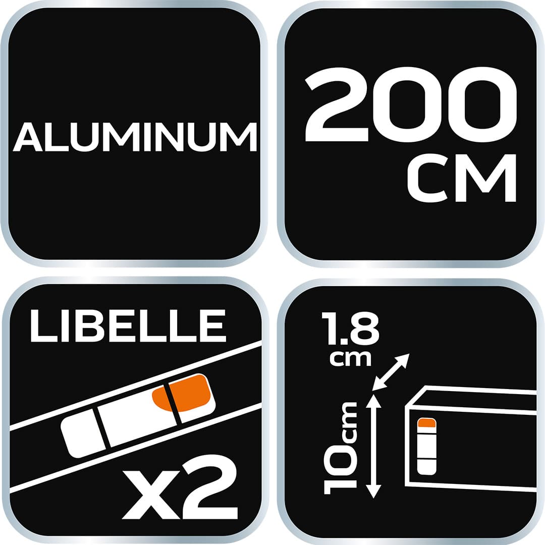 Łata murarska aluminiowa 200 cm z 2 libellami 5