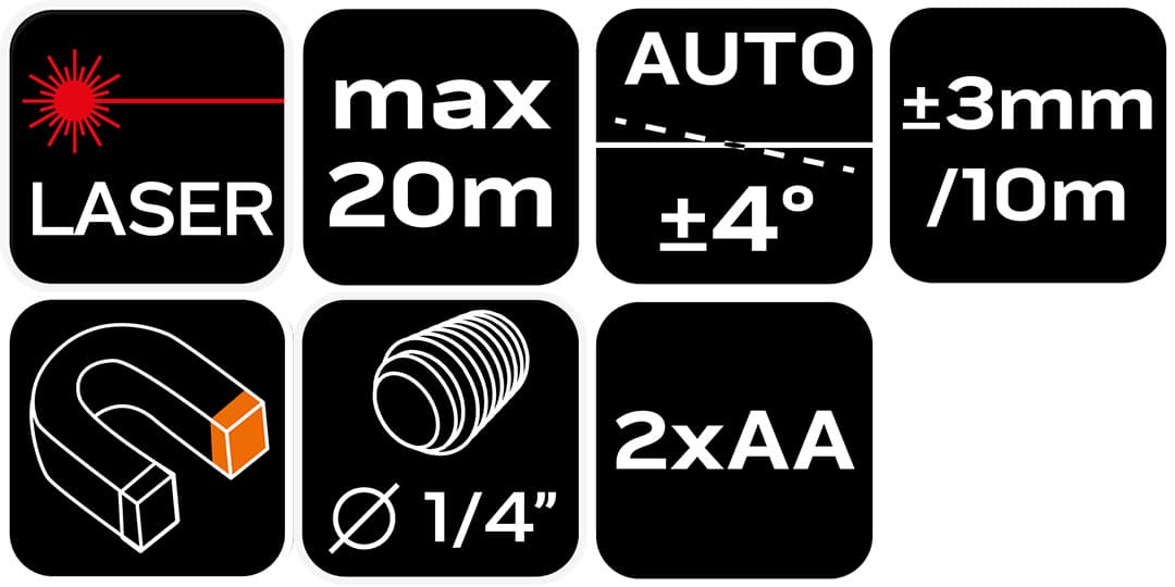 Laser krzyżowy czerwony 20 m z uchwytem magnetycznym i etui 10