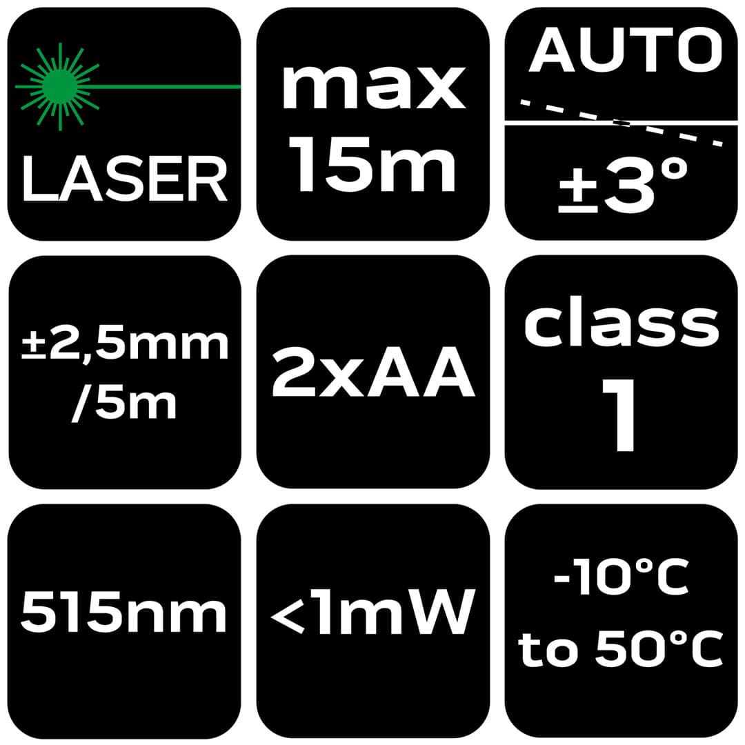 Laser krzyżowy 15 m zielony z etui 7