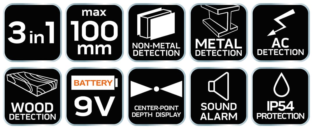 Wykrywacz z wyświetlaczem Neo Tools 3 w 1 do metalu, drewna i przewodów 3