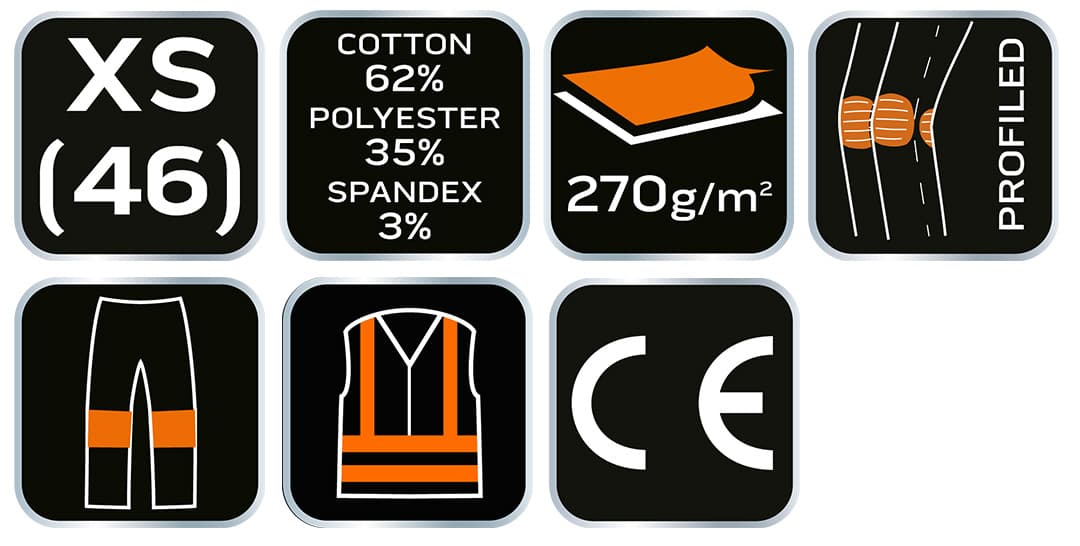 Spodnie robocze PREMIUM z bawełną, poliestrem i elastanem, rozmiar XS 3