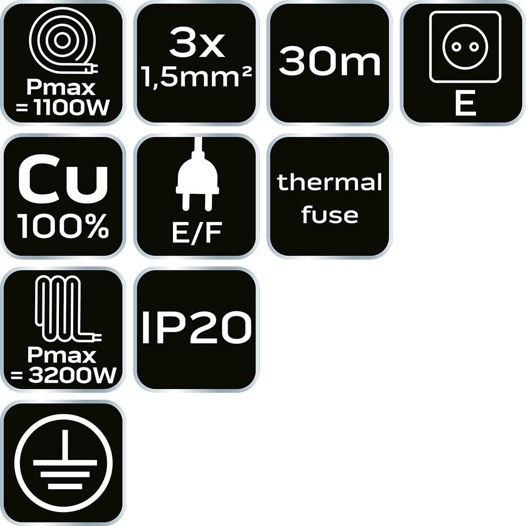 Przedłużacz bębnowy 30 m 3 x 1,5 mm² 8