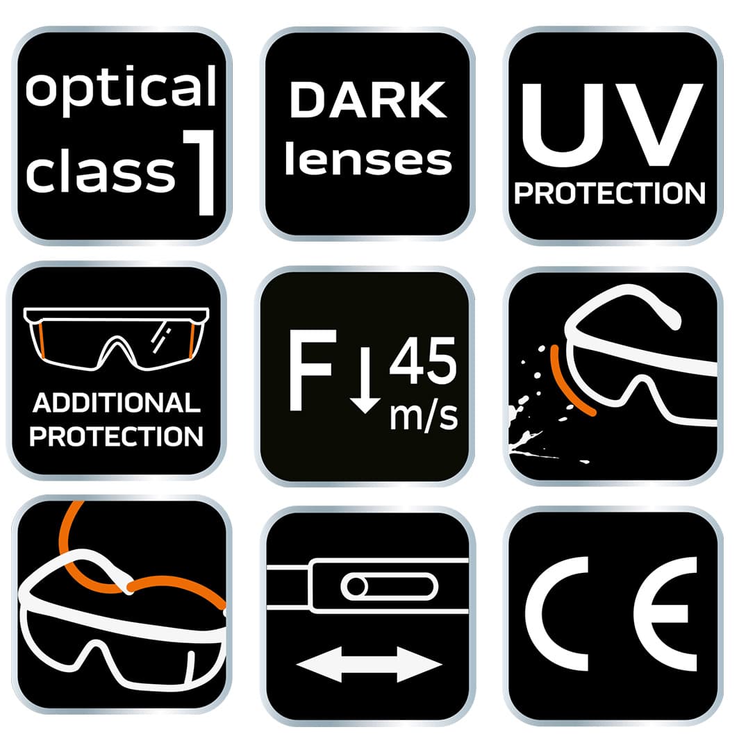 Okulary ochronne z przyciemnianymi soczewkami i regulowanymi zausznikami 3