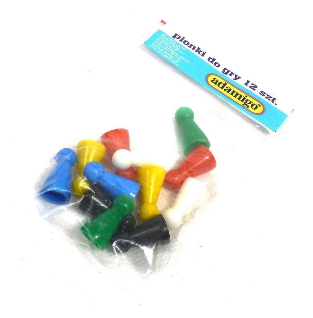 Adamigo Pionki do gier planszowych - 12 szt. kolorowych pionków z plastiku