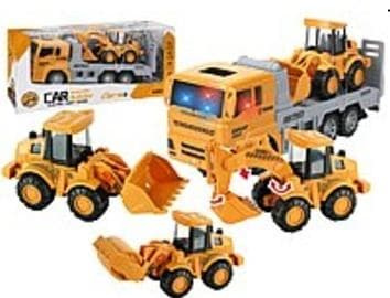 Auto z lawetą i pojazdem budowlanym z efektami świetlnymi i dźwiękowymi