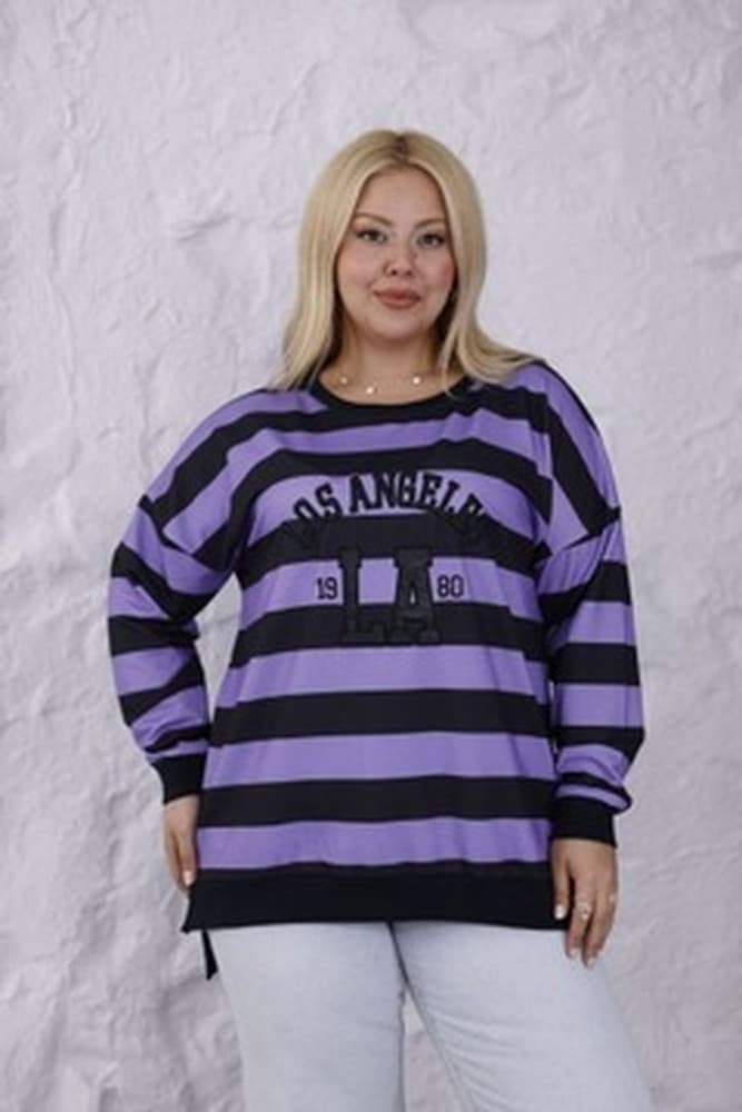 Bluza damska w paski biało-fioletowa