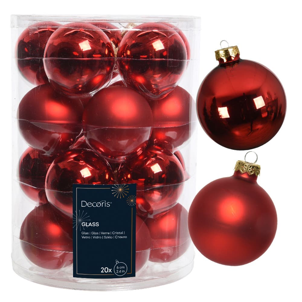 Bombki szklane czerwone 6 cm 20 sztuk