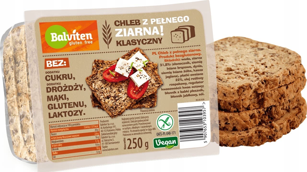 Chleb bezglutenowy pełnoziarnisty z ziarnami 250 g