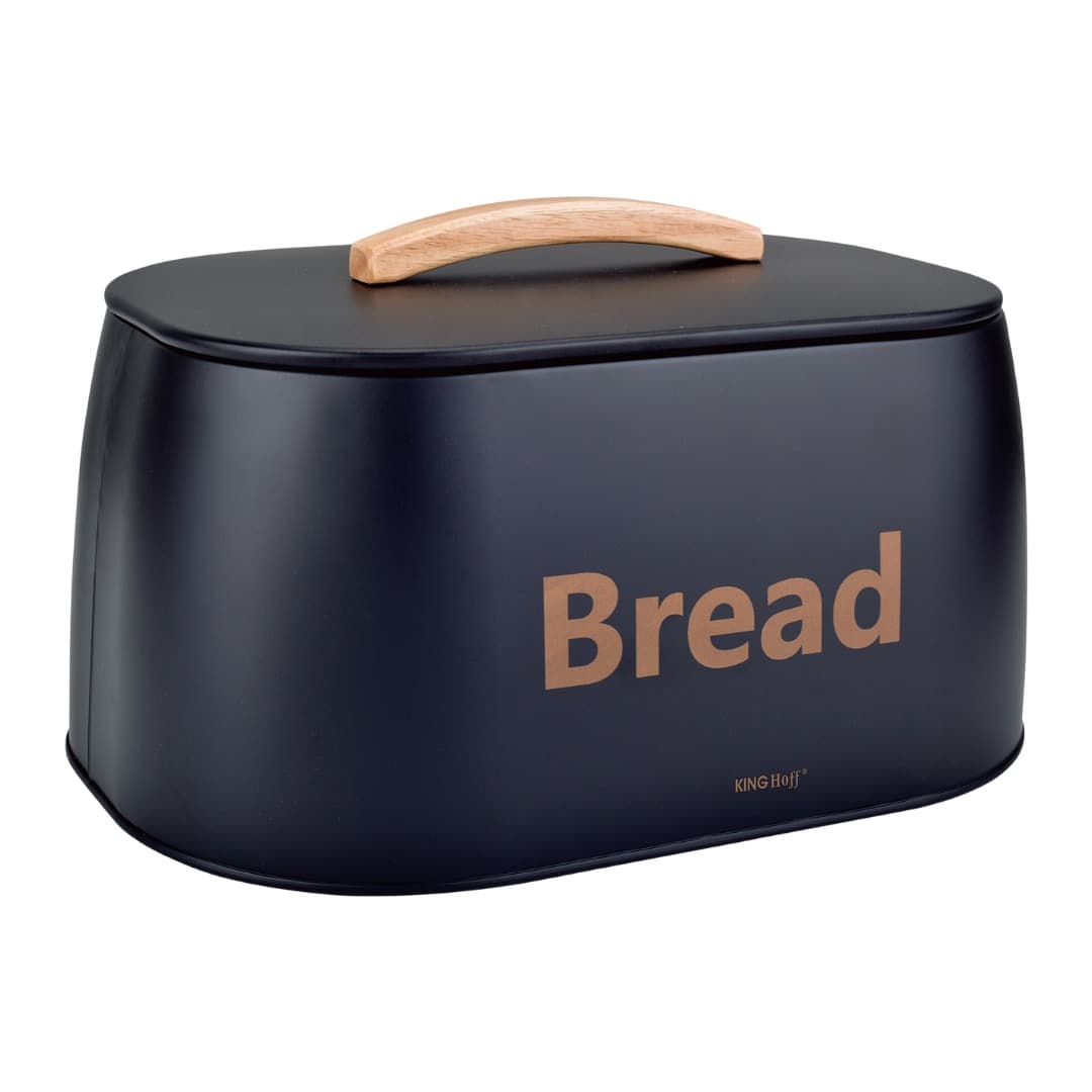 Chlebak metalowy z drewnianym uchwytem Kinghoff 34 x 24 x 18,5 cm czarny