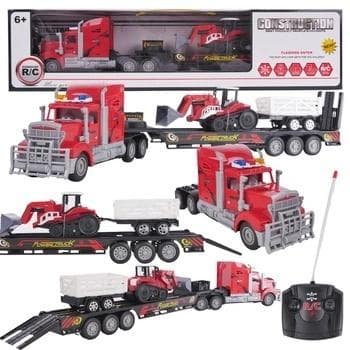 Zdalnie sterowana ciężarówka laweta z traktorem i przyczepką