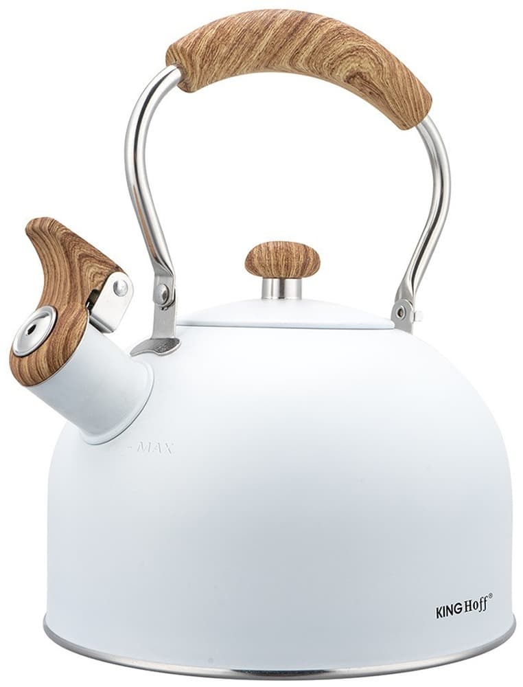 Czajnik z gwizdkiem 2,5L biały z drewnianą rączką